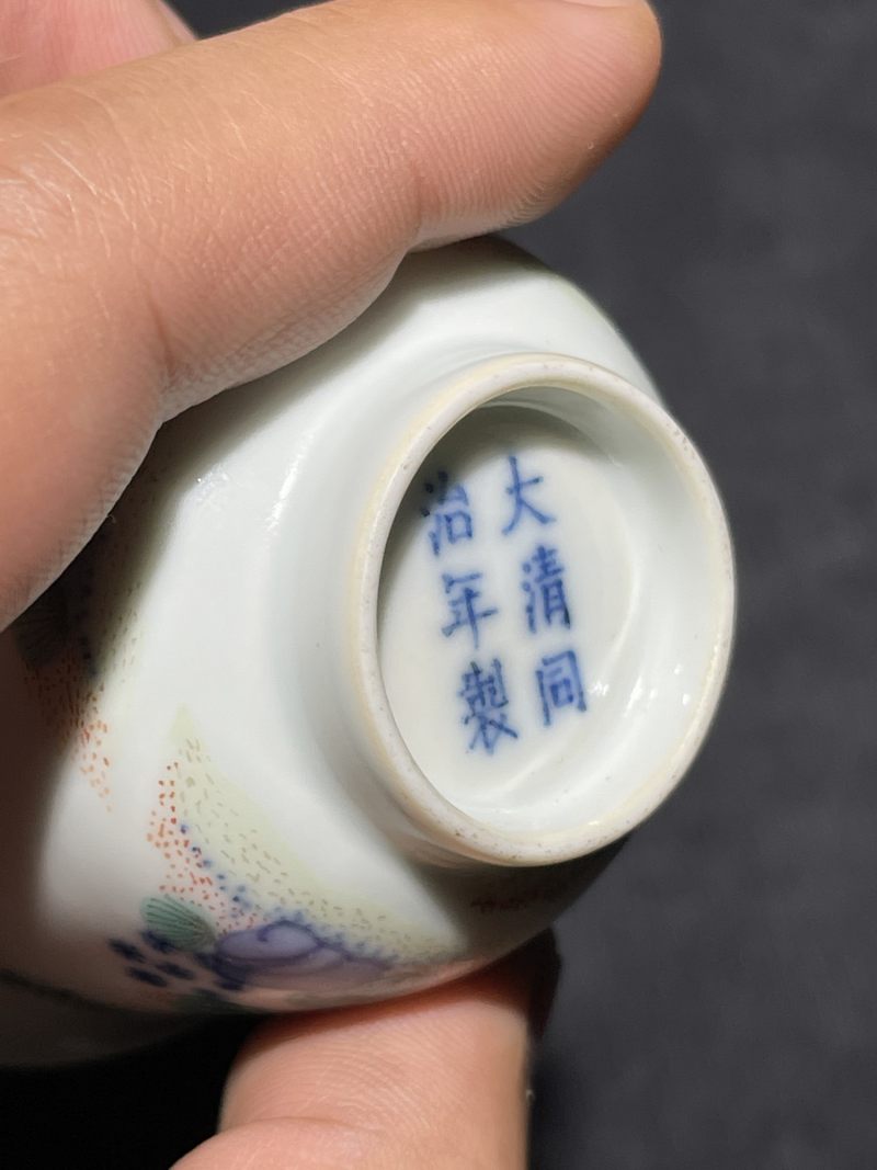 清同治 青花五彩花神杯 - 图8