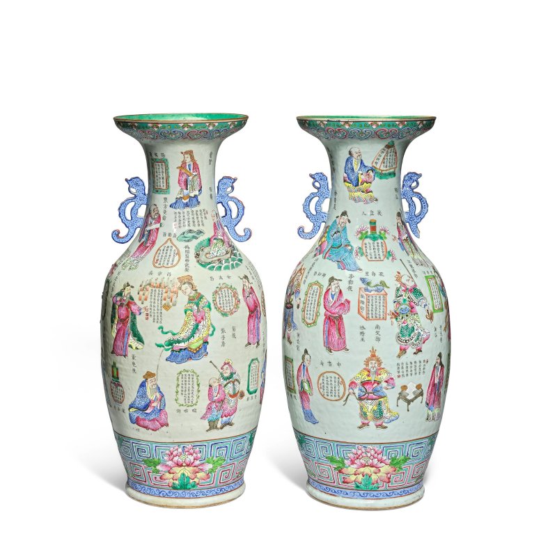 十九世紀 粉彩無雙譜瓶一對 | A PAIR OF 'WU SHUANG PU' VASES - 图2