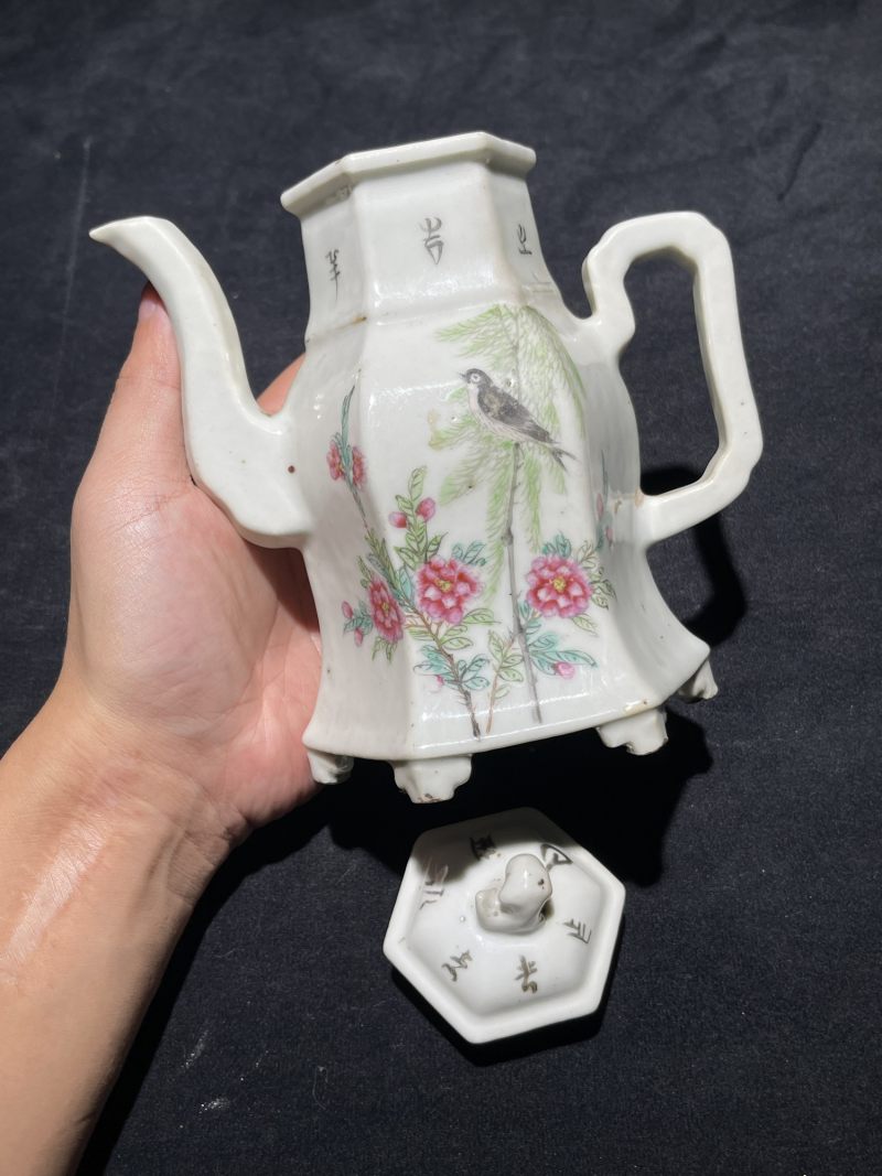 民国 粉彩花鸟纹茶壶一组12件 - 图24