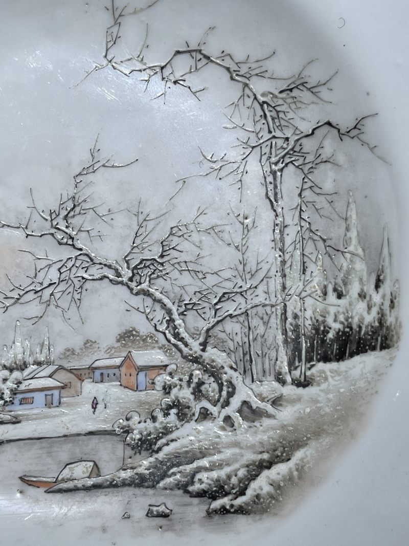 解放后 粉彩雪景盘一对 - 图10