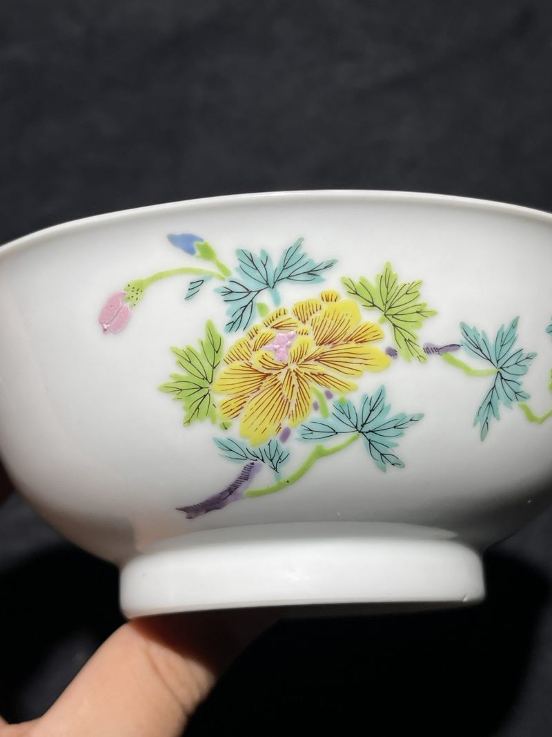 清雍正 粉彩没骨花卉纹碗一对 - 图17