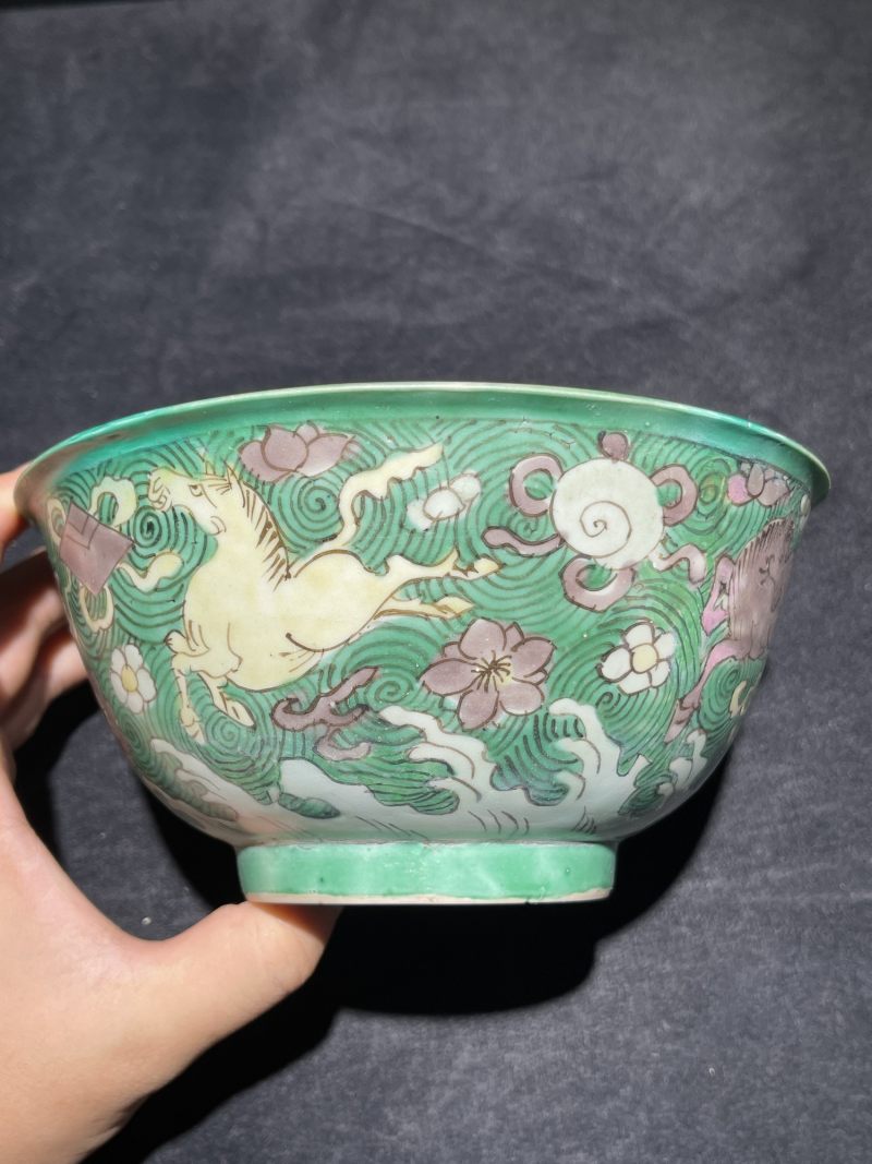 清康熙 素三彩海马纹碗 - 图7