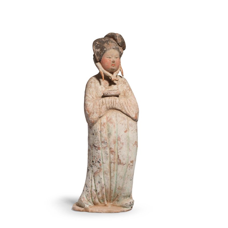唐 陶加彩仕女佣 | A PAINTED POTTERY FIGURE OF A COURT LADY - 图4