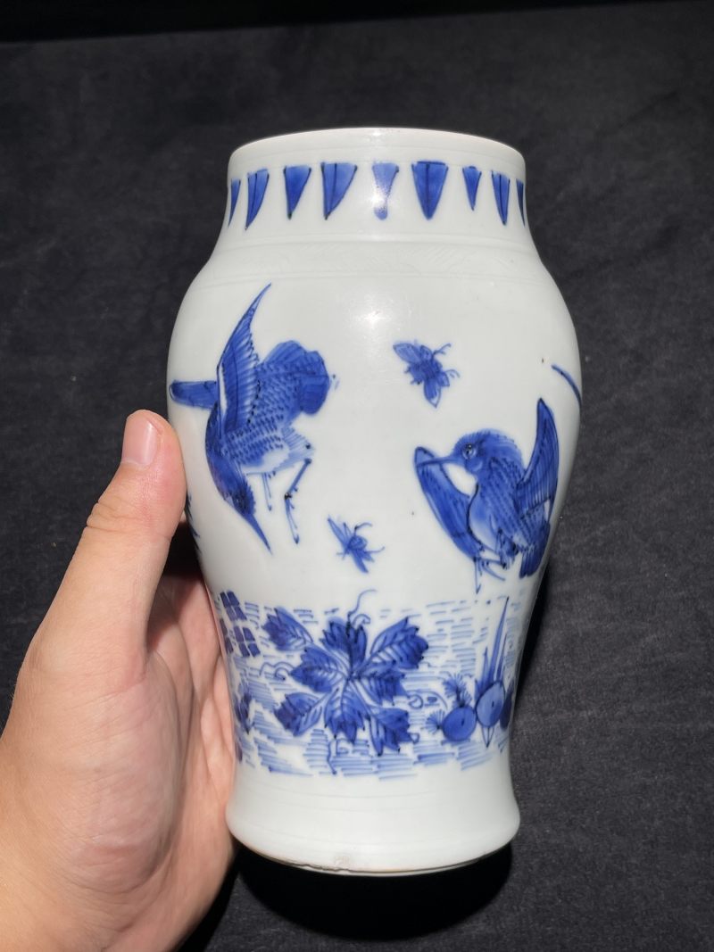 明崇祯 青花花鸟纹莲子罐 - 图2