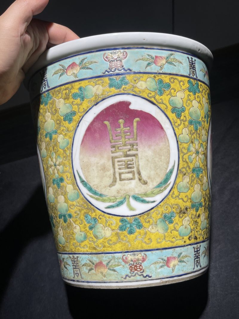 清光绪 粉彩福寿纹花盆 - 图4