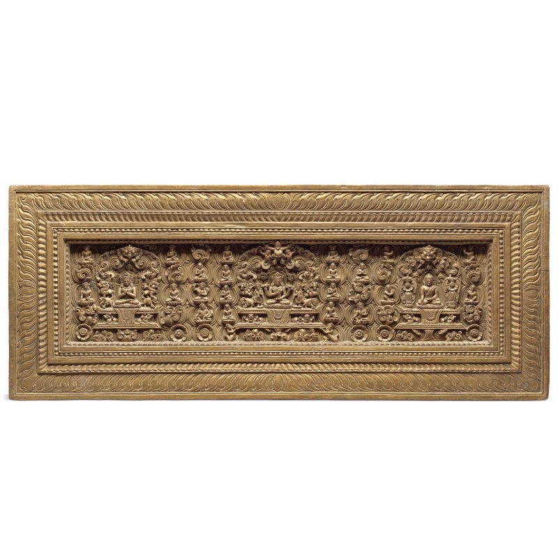西藏 十五世紀 木雕般若波羅蜜多經板 | A WOOD PRAJNAPARAMITA MANUSCRIPT COVER