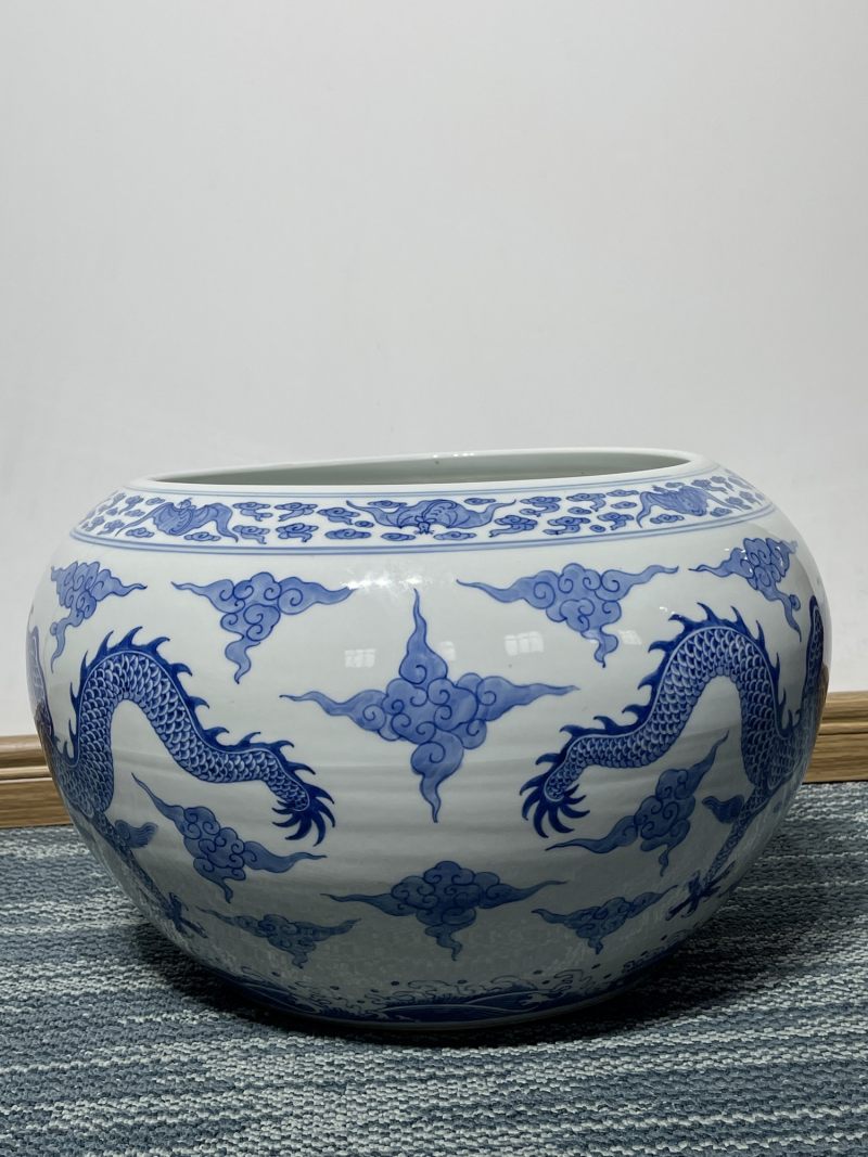 50年代 青花龙纹大卷缸一对 - 图13