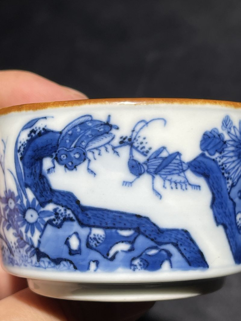 清康熙 青花虫草纹小琴炉 - 图5