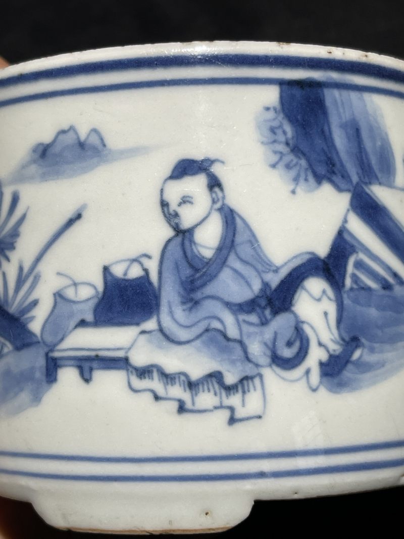 明崇祯 青花陆羽烹茶纹琴炉 - 图5