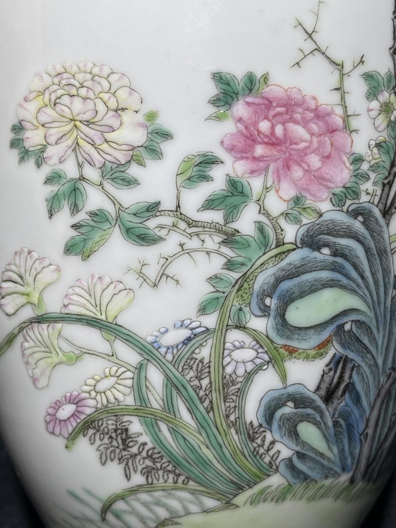 民国 粉彩花鸟纹瓶一对 - 图6
