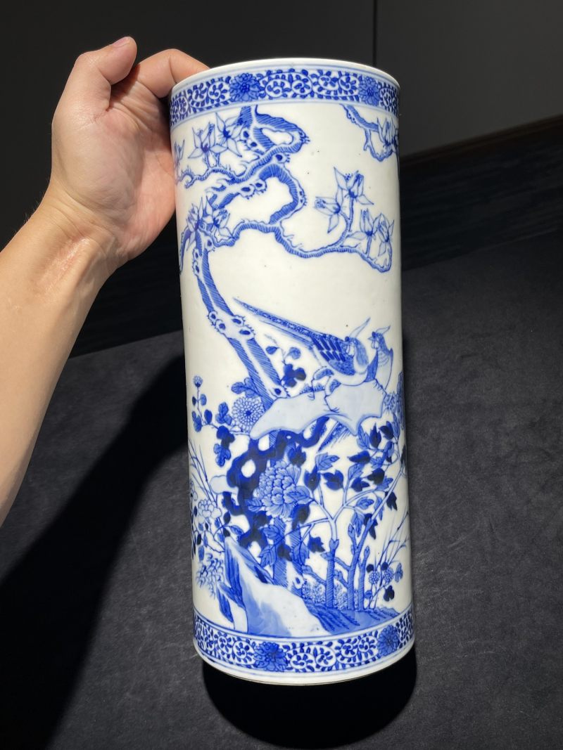 清晚期 青花花鸟纹帽筒 - 图2