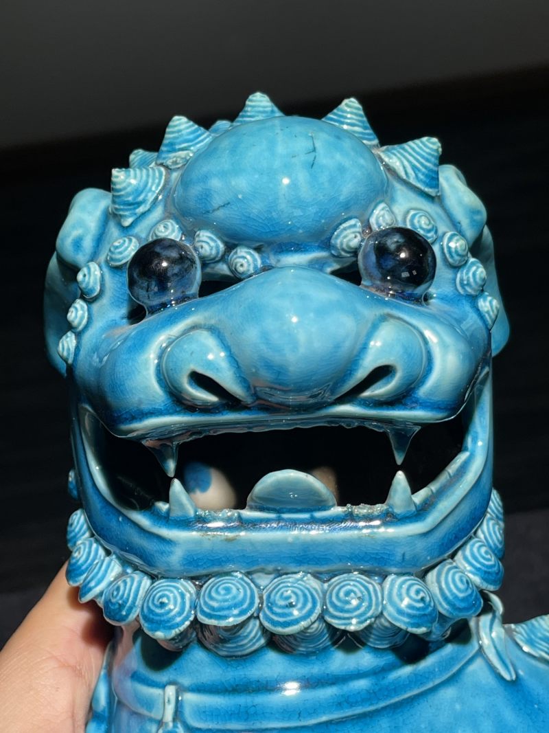 清康熙 孔雀蓝釉狮子瓷塑一对 - 图20