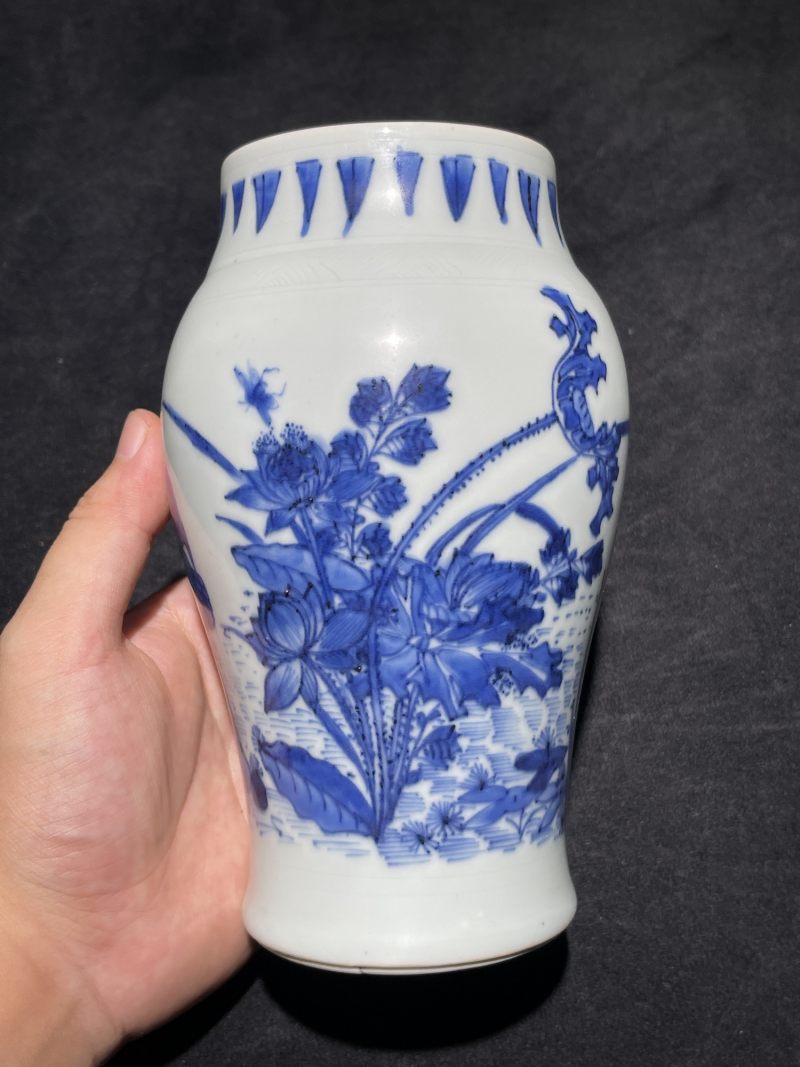 明崇祯 青花花鸟纹莲子罐 - 图3