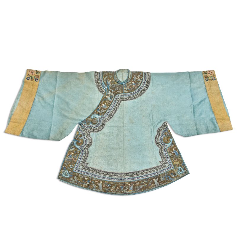 十九世紀 綠松石地馬褂 | A TURQUISE-GROUND DAMASK INFORMAL OVERCOAT, MAGUA