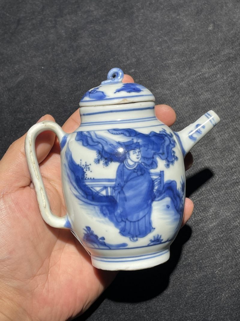 明晚期 青花人物纹茶壶 - 图4