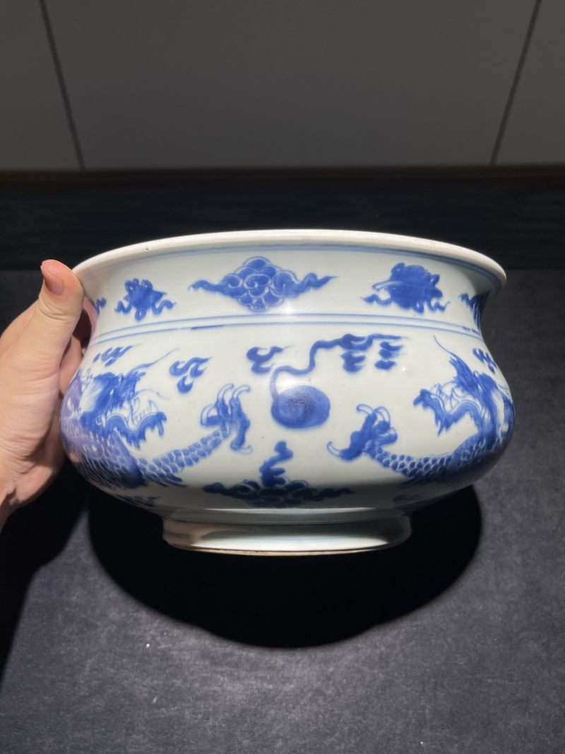 清康熙 青花龙纹香炉 - 图2