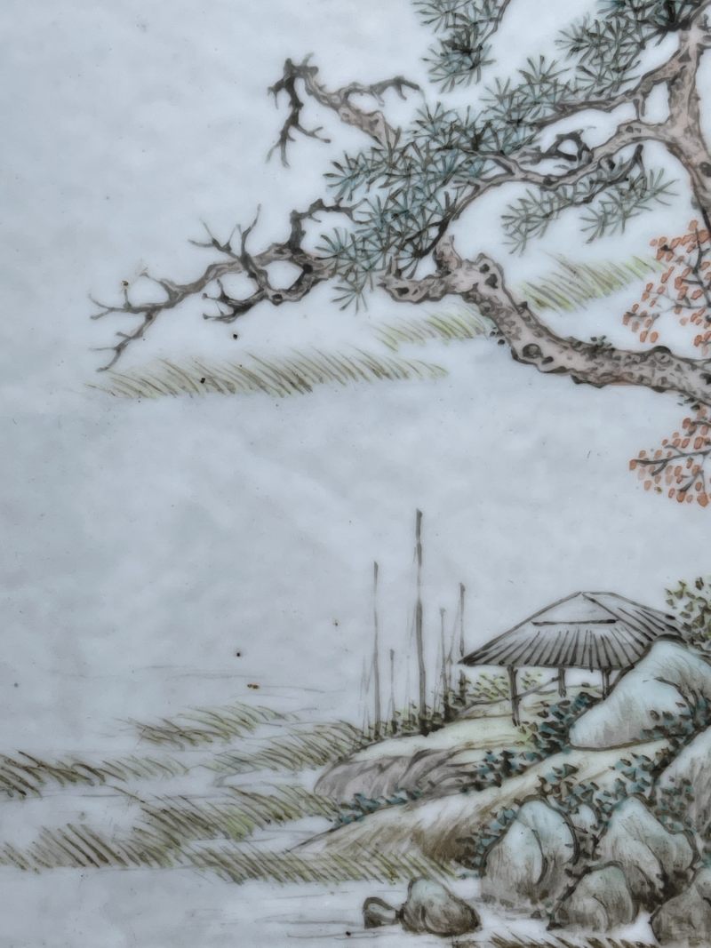 民国 浅绛彩山水纹瓷板 - 图7