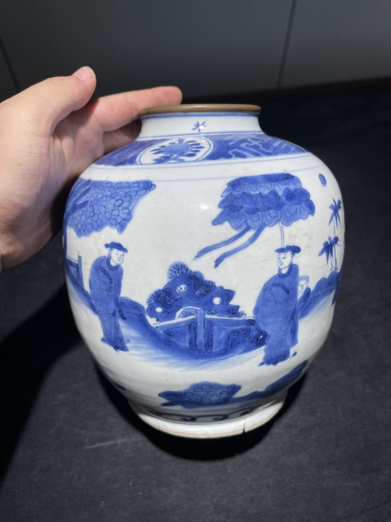明晚期 青花人物纹罐 - 图2