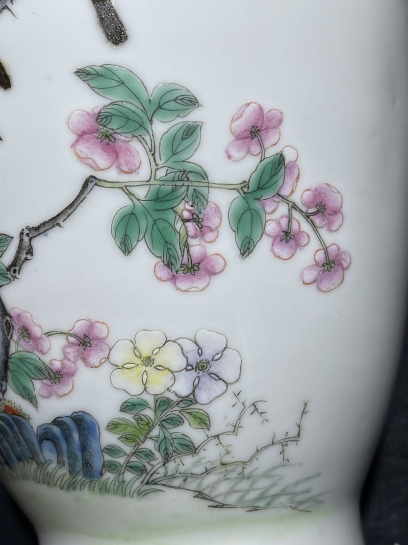 民国 粉彩花鸟纹瓶一对 - 图7