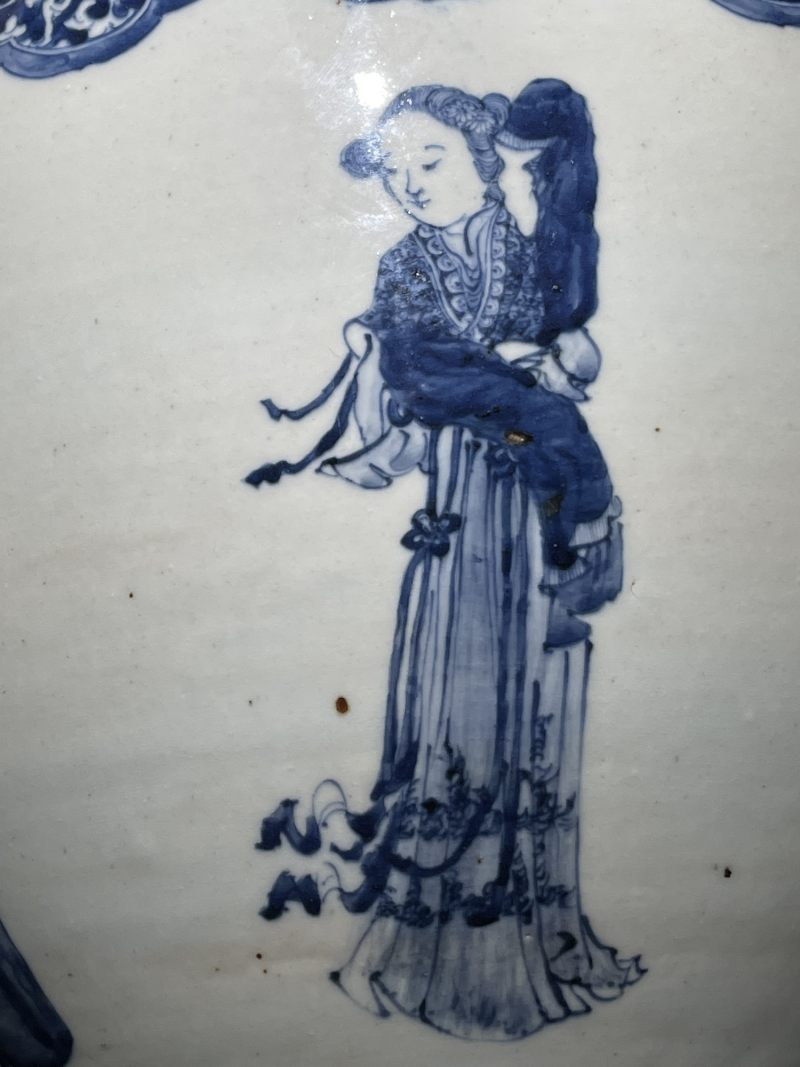 清晚期 青花仕女纹卷缸 - 图5