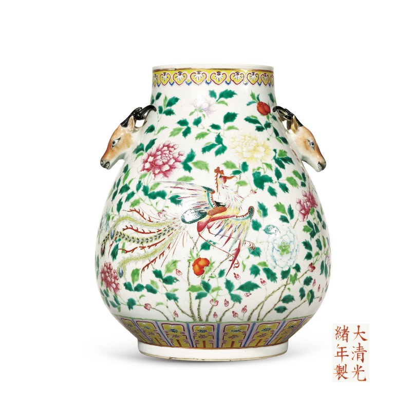 清光绪 粉彩花卉纹鹿头尊