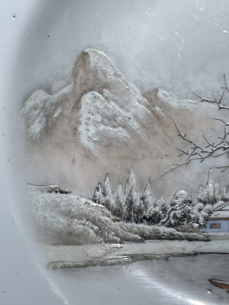 解放后 粉彩雪景盘一对 - 图12