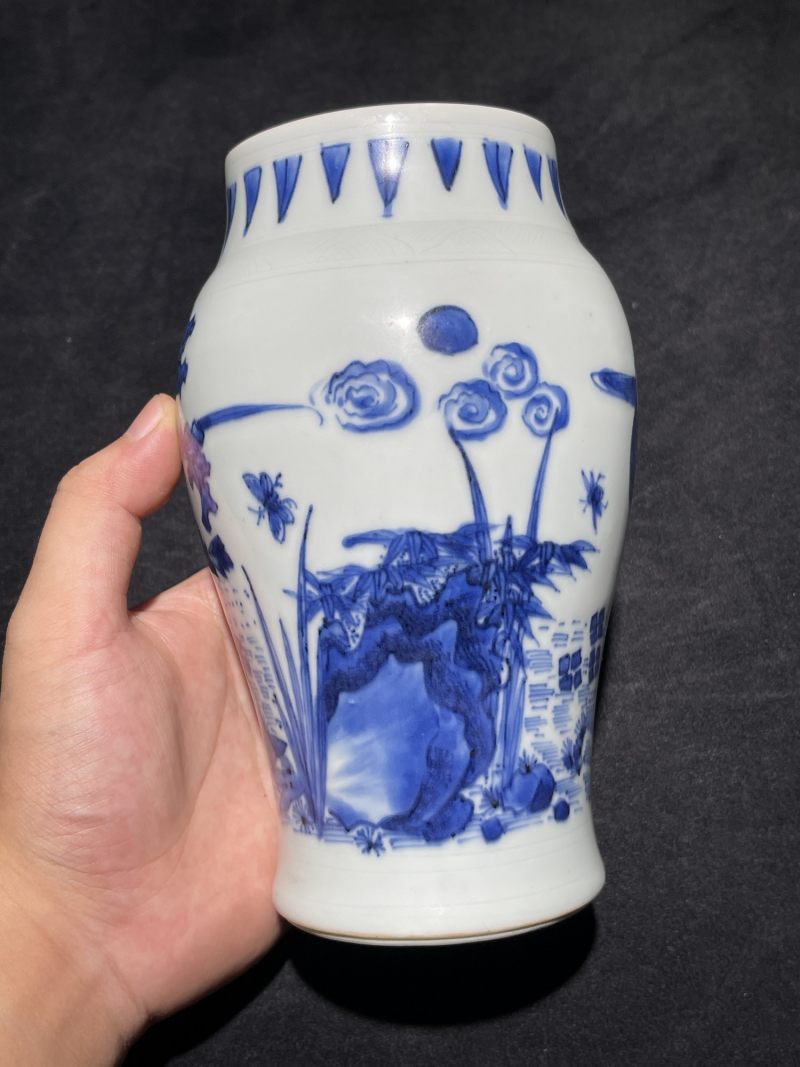 明崇祯 青花花鸟纹莲子罐 - 图4