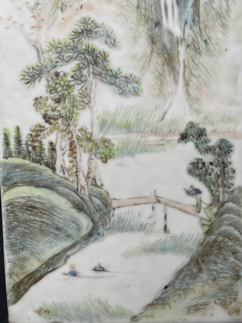 清光绪 浅绛彩山水花鸟纹琮式瓶 - 图7