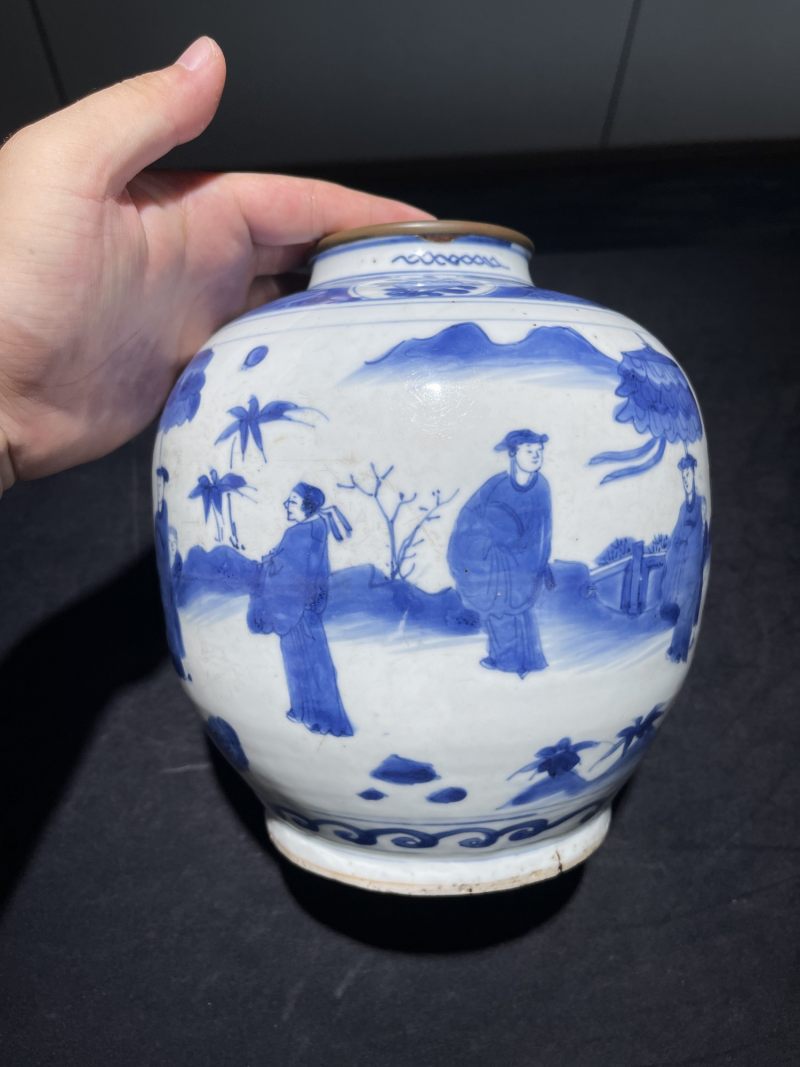 明晚期 青花人物纹罐 - 图3