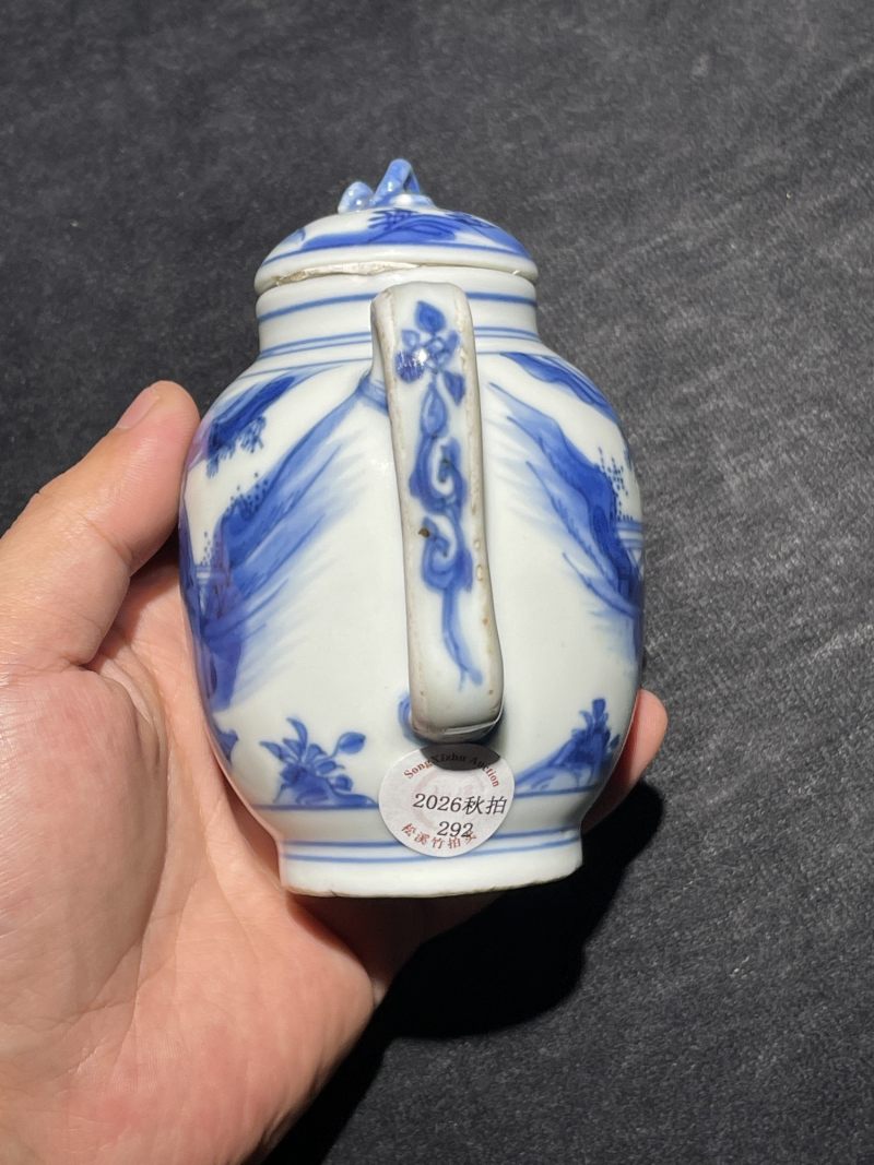 明晚期 青花人物纹茶壶 - 图5