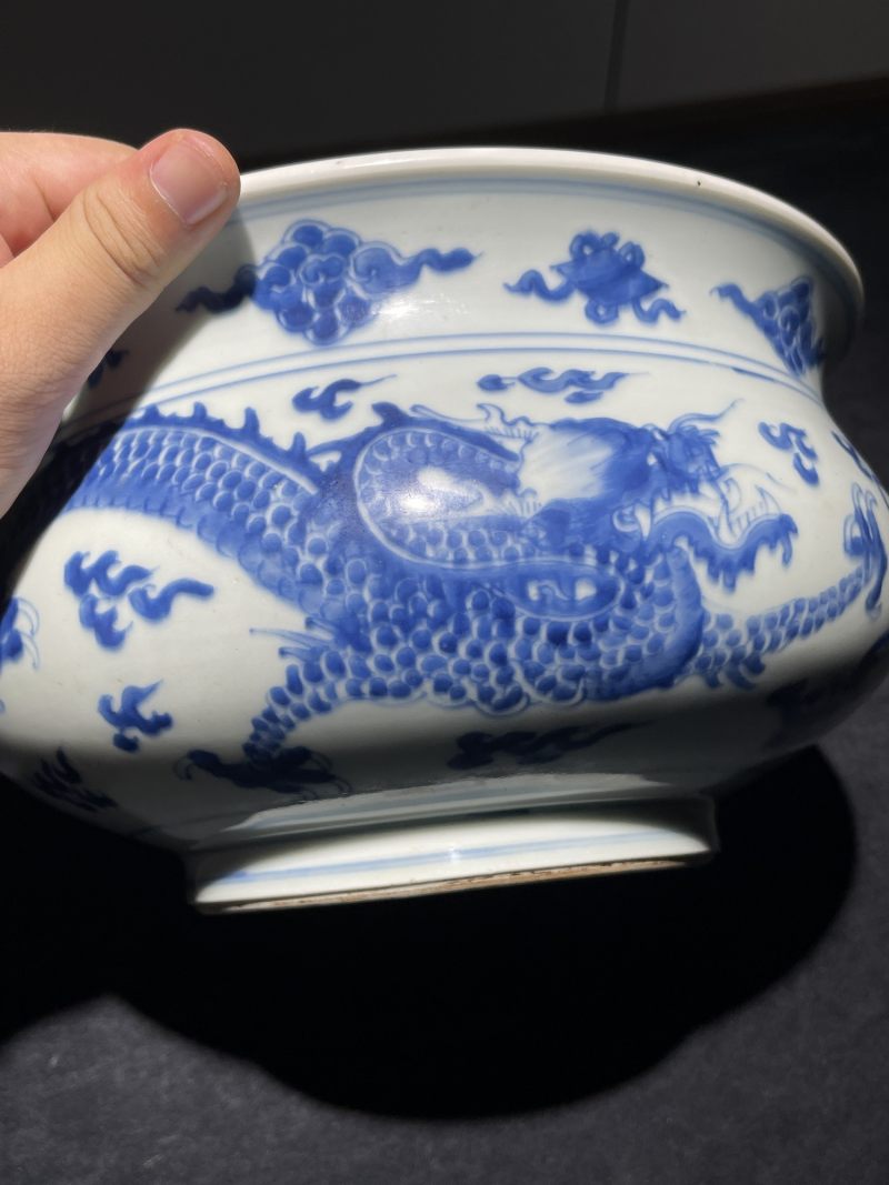 清康熙 青花龙纹香炉 - 图3