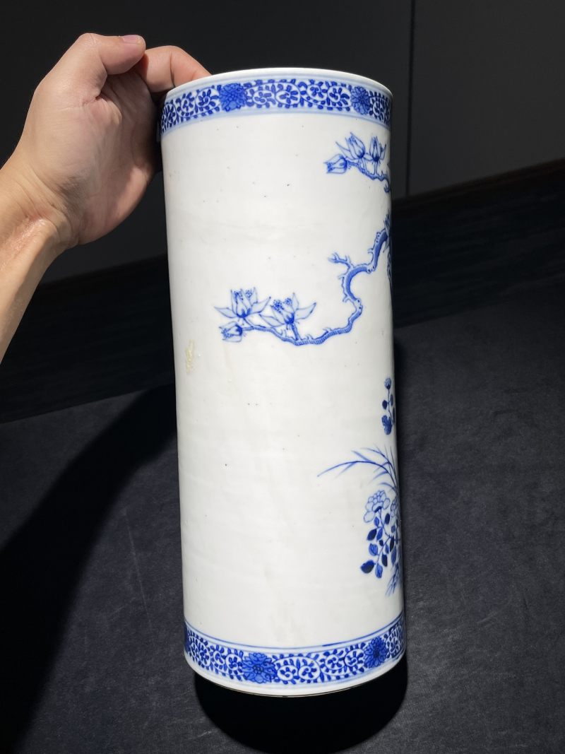 清晚期 青花花鸟纹帽筒 - 图4