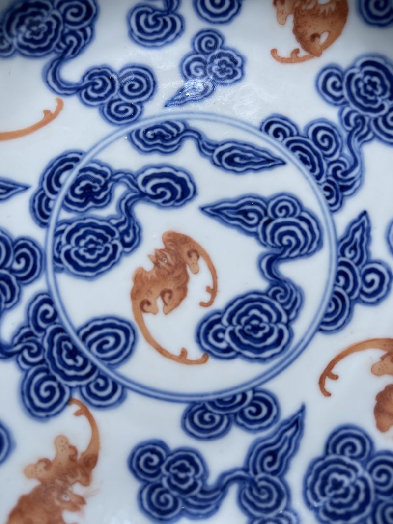 清光绪 青花矾红洪福齐天纹盘 - 图3