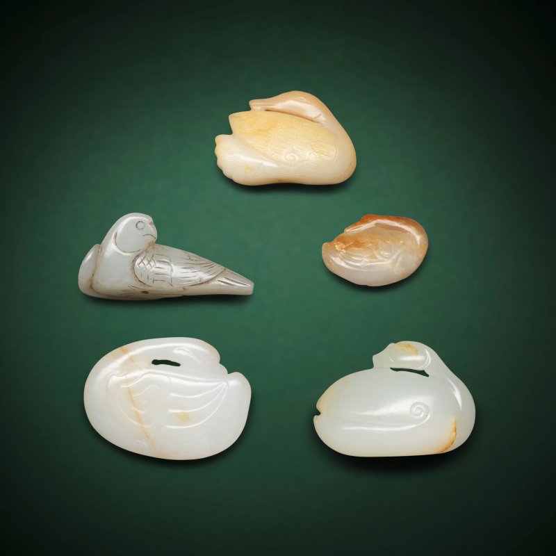 明及其後 玉鳥 一組五件 | FIVE JADE BIRD CARVINGS - 图1