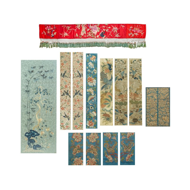 十九世紀 緞綉屏一組 | A GROUP OF EMBROIDERED PANELS AND SLEEVE BANDS