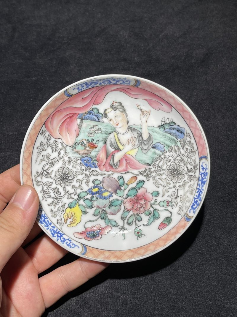 清雍正 广珐琅牧羊女图小盘一组两件 - 图8