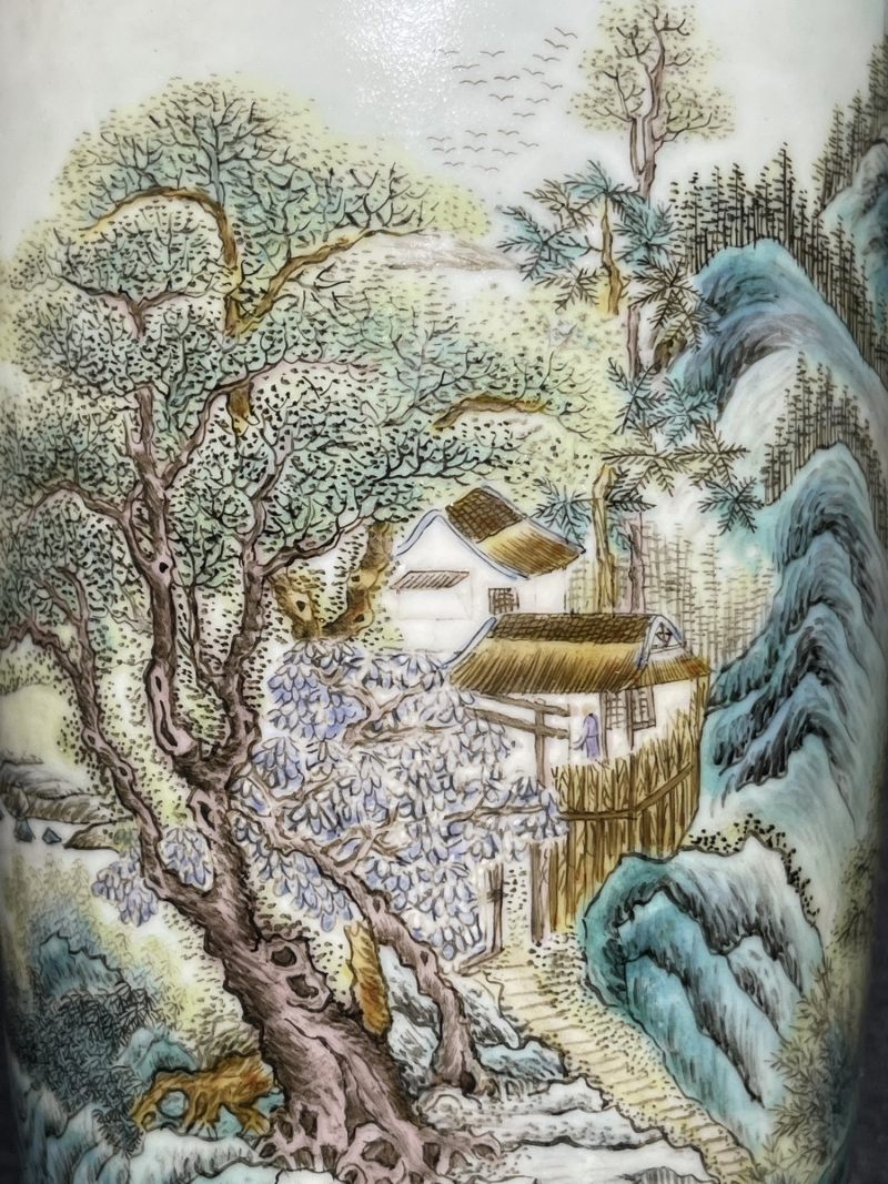 民国 粉彩山水纹洗口瓶 - 图6