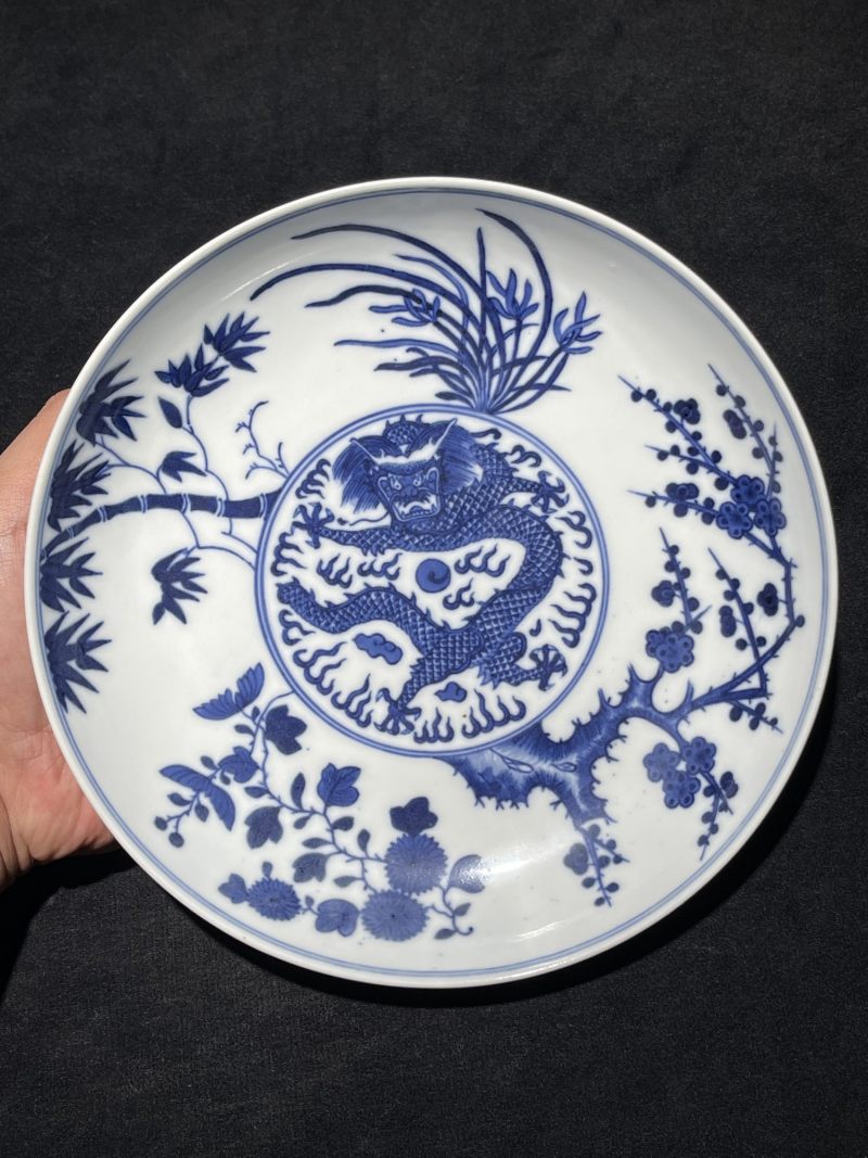 清光绪 青花龙纹盘 - 图2
