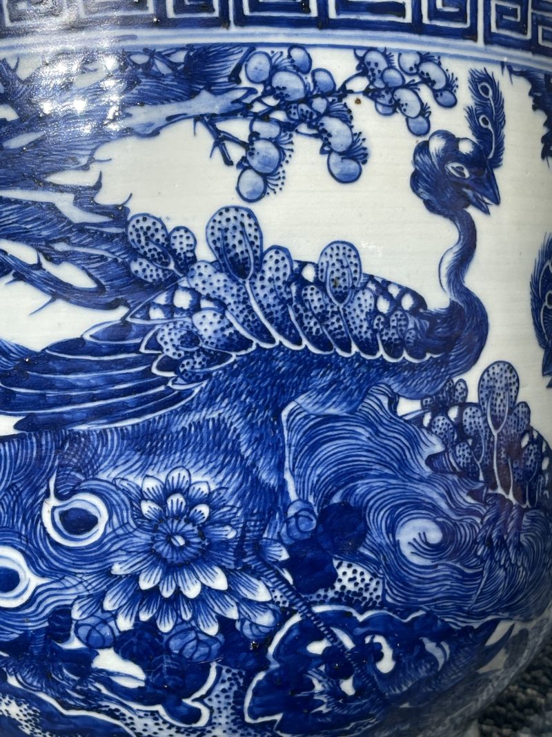 清中期 青花富贵白头纹大花盆一对 - 图20
