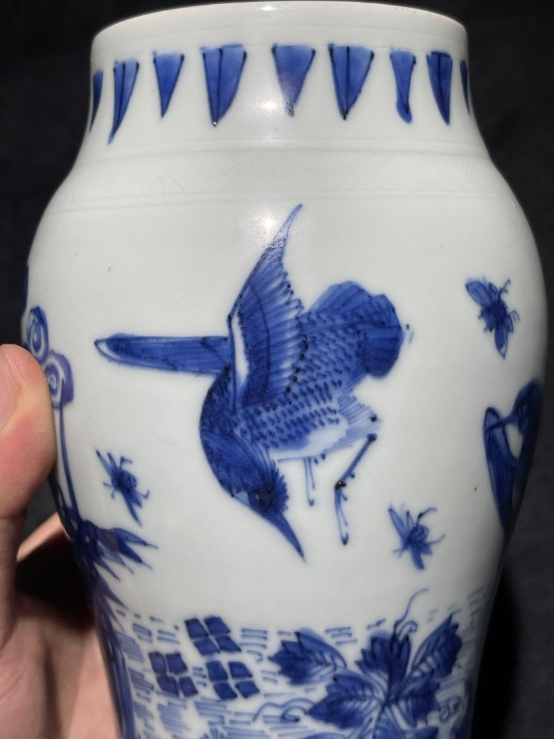 明崇祯 青花花鸟纹莲子罐 - 图5