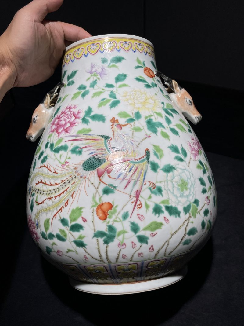 清光绪 粉彩花卉纹鹿头尊 - 图2