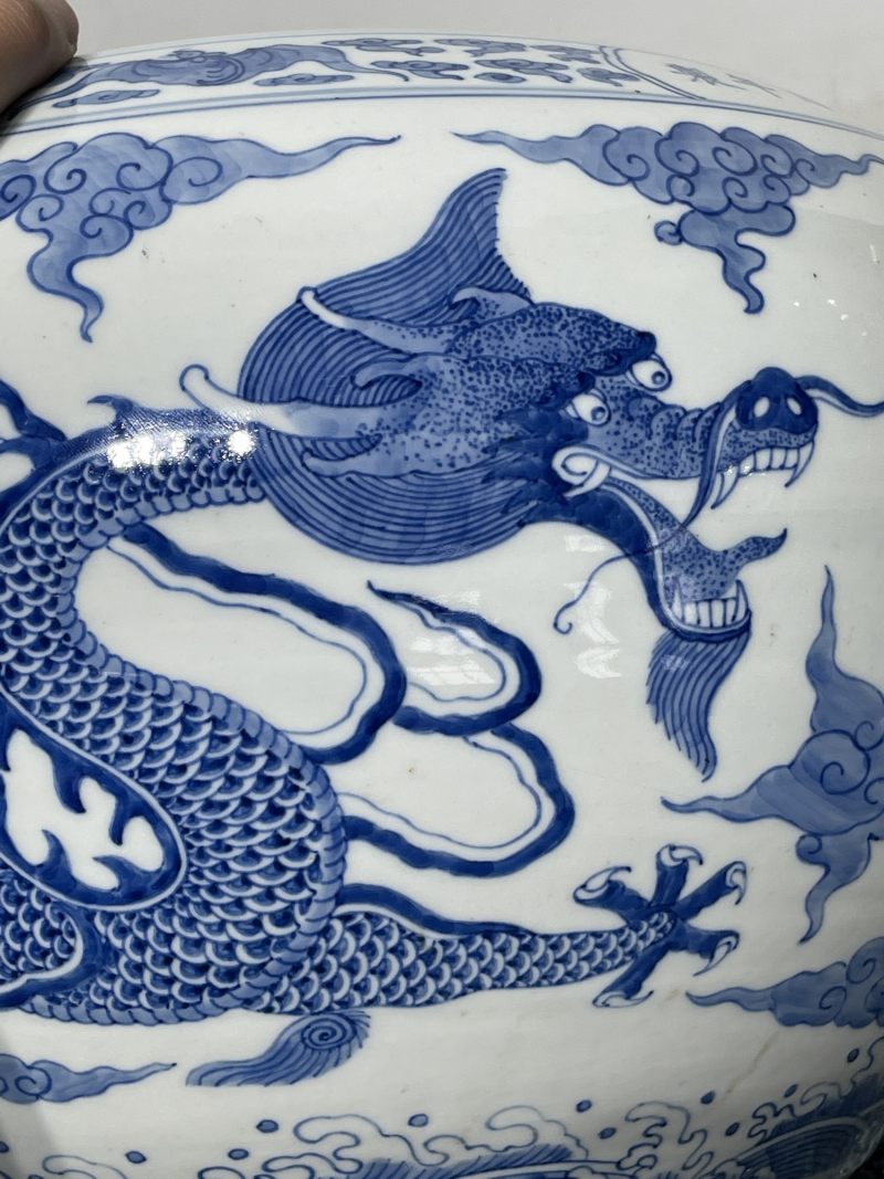 50年代 青花龙纹大卷缸一对 - 图16