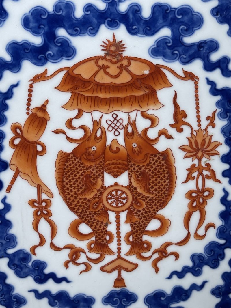 清中期 青花矾红吉庆有余纹瓷板 - 图4