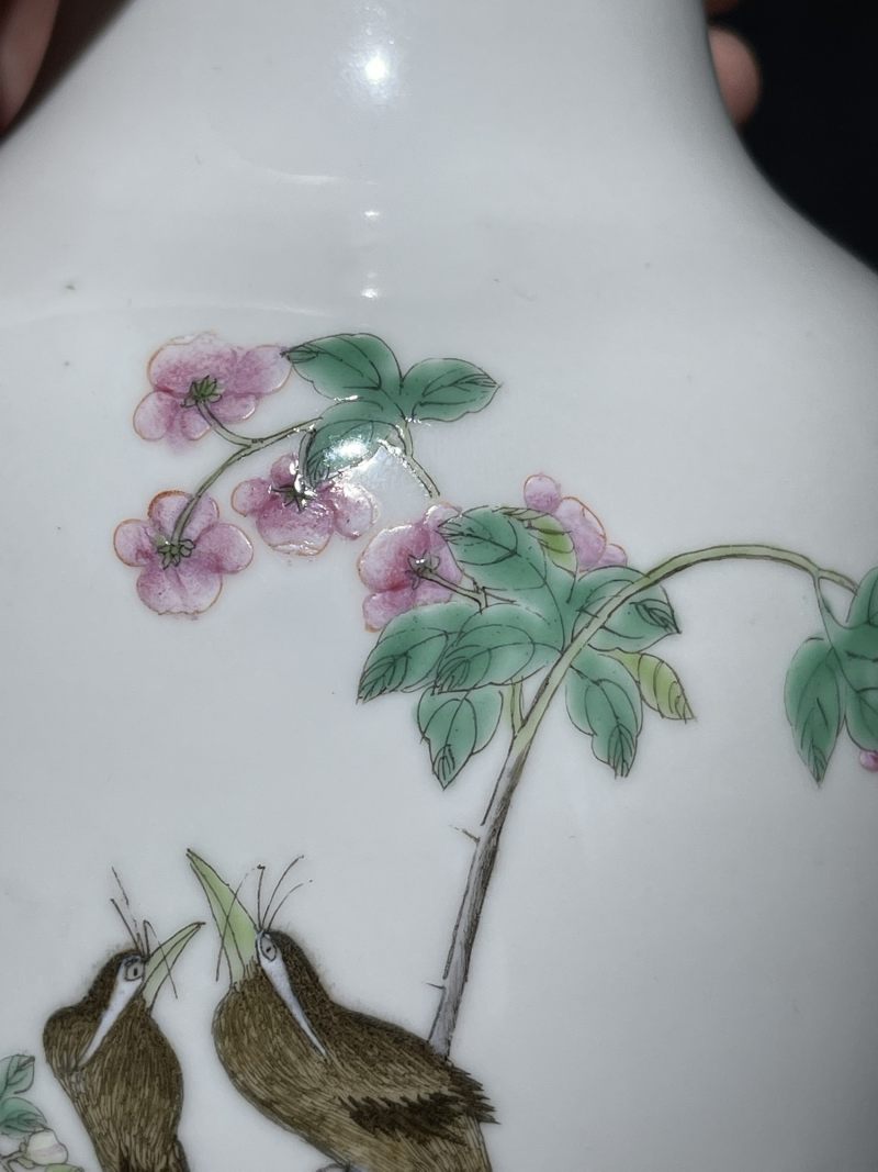 民国 粉彩花鸟纹瓶一对 - 图9