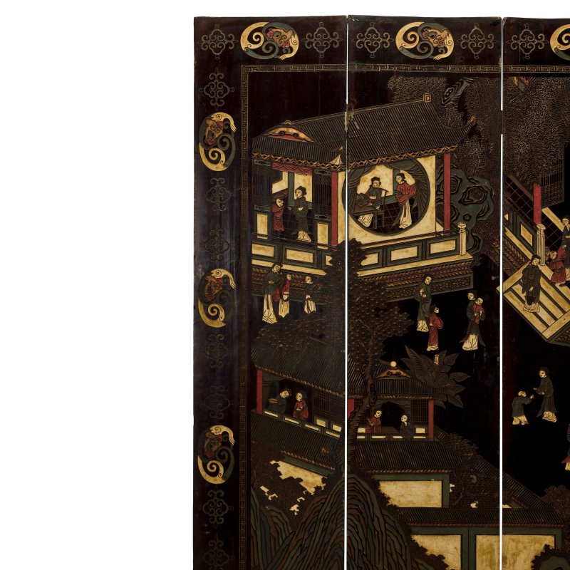 乾隆丙午年（1786）款彩漢宮春曉圖八開屏風 | AN EIGHT-PANEL DOUBLE-SIDED 'COROMANDEL' LACQUER SCREEN - 图11