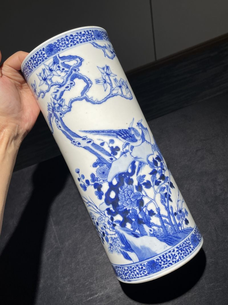 清晚期 青花花鸟纹帽筒 - 图5