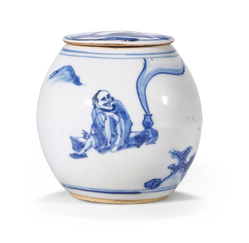 明天启 青花高士图茶入