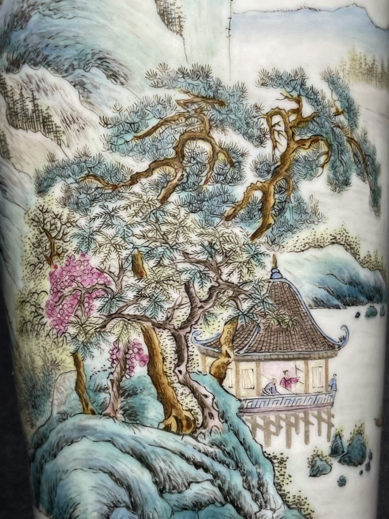 民国 粉彩山水纹洗口瓶 - 图7