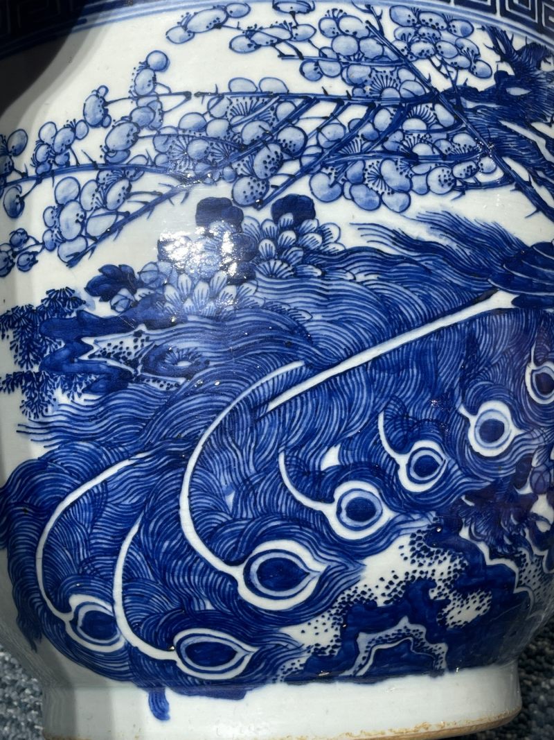 清中期 青花富贵白头纹大花盆一对 - 图21