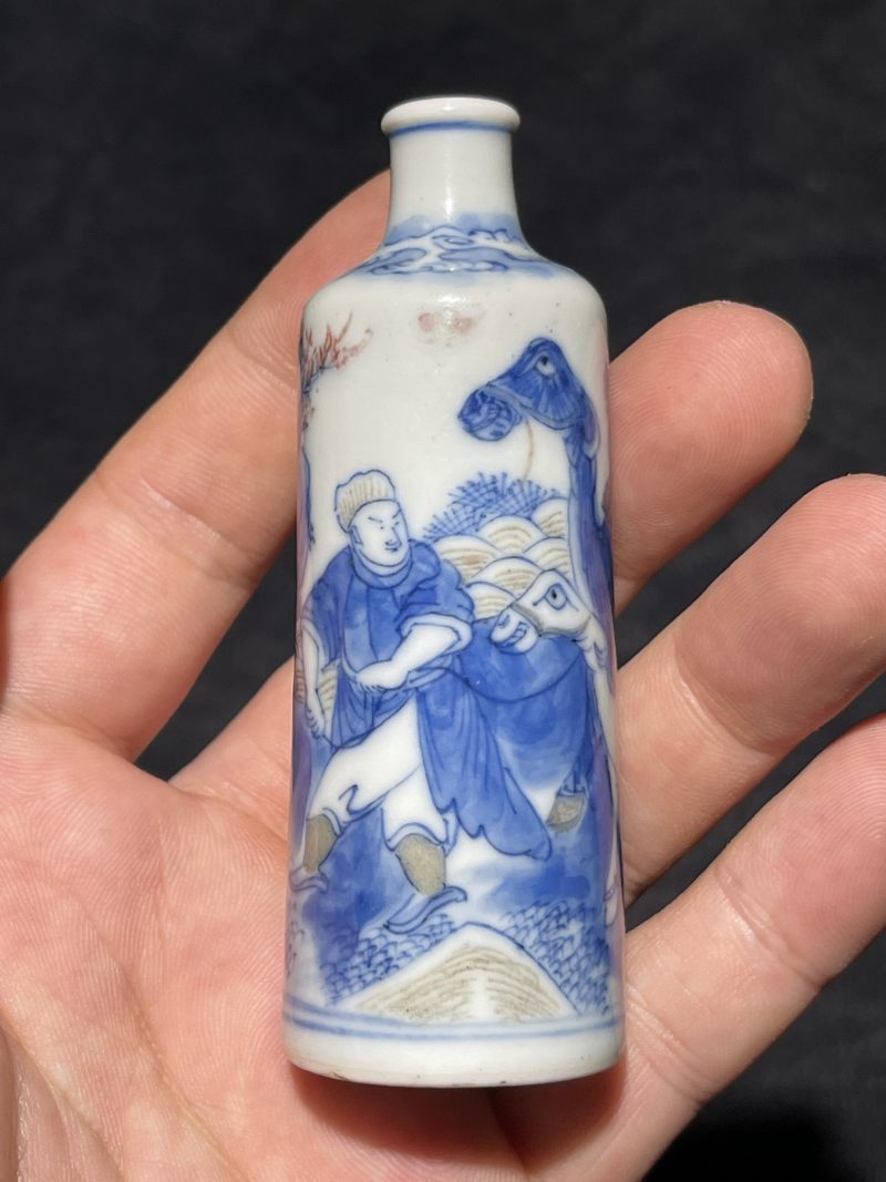 清中期 青花釉里红牧驼纹鼻烟壶 - 图2